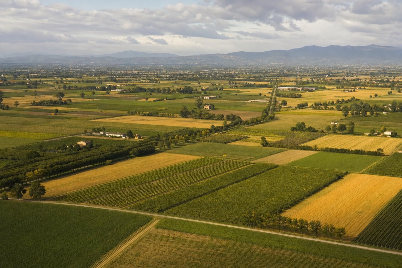 Countryside road connecting the Food Valley towns of Bologna, Modena and Parma in Emilia-Romagna, Italy