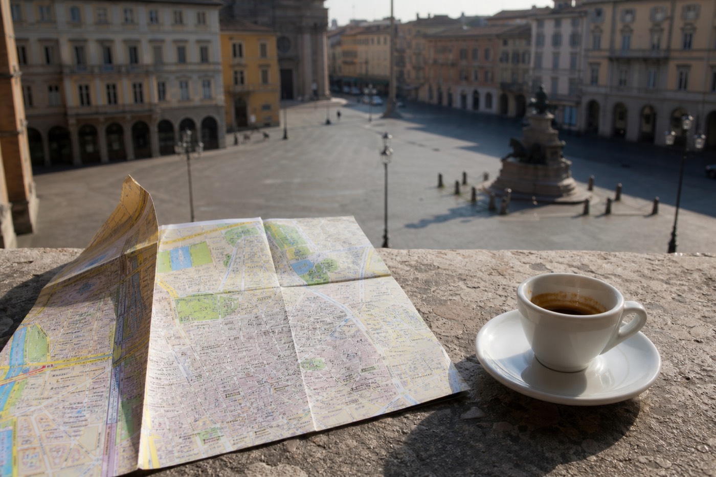 Piazza Garibaldi in Parma's historic center in the morning light
